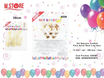 Set Baloane Confetti Folie Aurie 30cm 2.5g 3buc 035367
