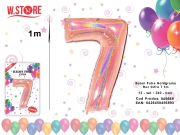 Balon Folie Holograma Roz Cifra 7 1m 045689
