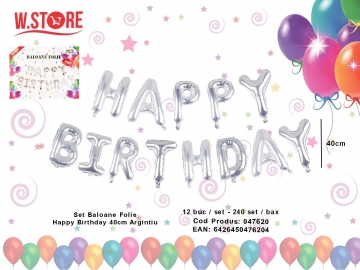Set Baloane Folie Happy Birthday 40cm Argintiu 047620