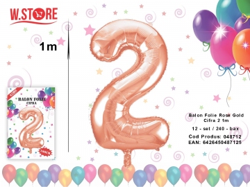 Balon Folie Rose Gold Cifra 2 1m 048712
