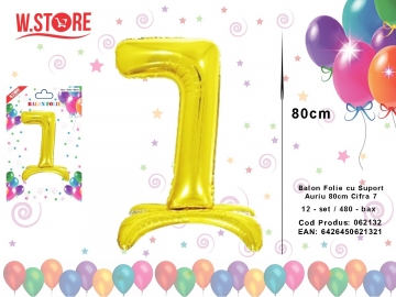Balon Folie cu Suport Auriu 80cm Cifra 7 062132