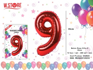Balon Rosu Cifra 9 35cm 012923