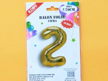 Balon Folie Auriu Cifra 2 70cm 028959