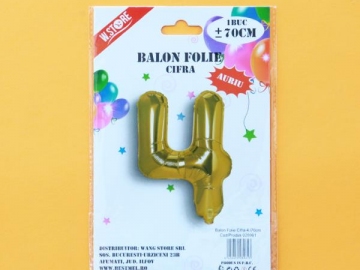 Balon Folie Auriu Cifra 4 70cm 028961