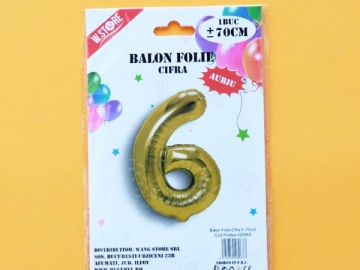 Balon Folie Auriu Cifra 6 70cm 028963