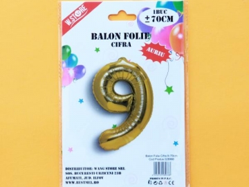 Balon Folie Auriu Cifra 9 70cm 028966