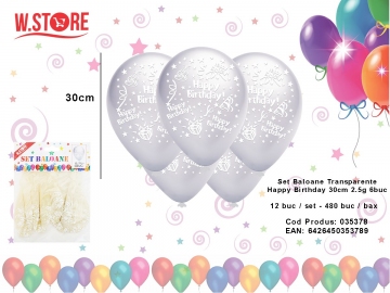 Set Baloane Transparente Happy Birthday 30cm 2.5g 6buc 035378