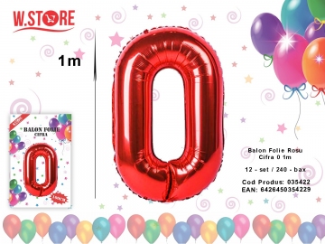 Balon Folie Rosu Cifra 0 1m 035422