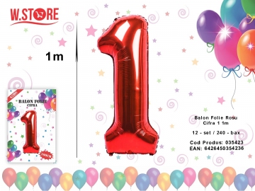 Balon Folie Rosu Cifra 1 1m 035423