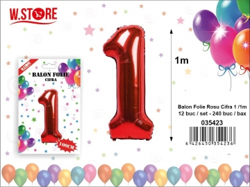 Balon Folie Rosu Cifra 1 /1m 035423