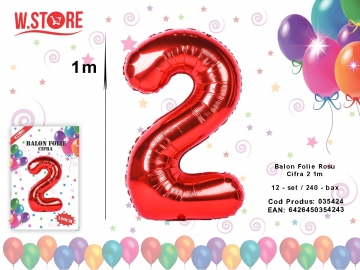 Balon Folie Rosu Cifra 2 1m 035424