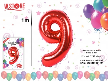 Balon Folie Rosu Cifra 9 1m 035431