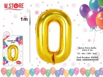 Balon Folie Auriu Cifra 0 1m 035432