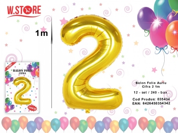 Balon Folie Auriu Cifra 2 1m 035434