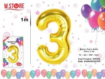 Balon Folie Auriu Cifra 3 1m 035435