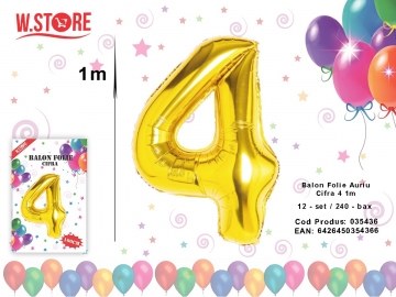 Balon Folie Auriu Cifra 4 1m 035436