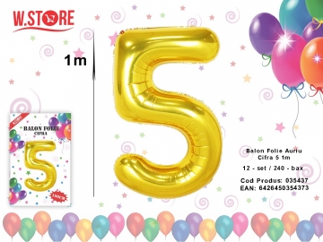 Balon Folie Auriu Cifra 5 1m 035437