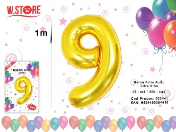 Balon Folie Auriu Cifra 9 1m 035441