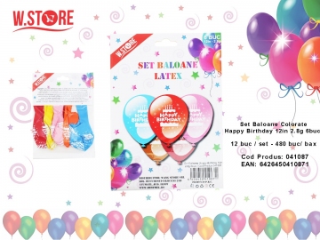 Set Baloane Colorate Happy Birthday 12in 2.8g 6buc 041087