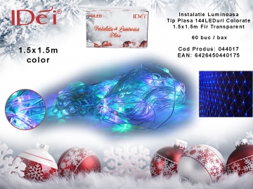 Instalatie Luminoasa Tip Plasa 144LEDuri Colorate 1.5x1.5m Fir Transparent 044017