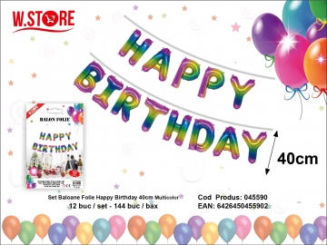 Set Baloane Folie Happy Birthday 40cm Multicolor 045590