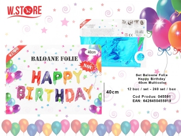 Set Baloane Folie Happy Birthday 40cm Multicolor 045591