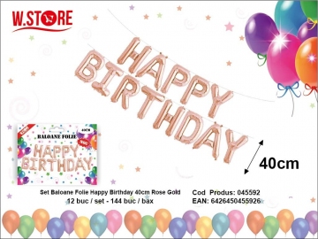Set Baloane Folie Happy Birthday 40cm Rose Gold 045592