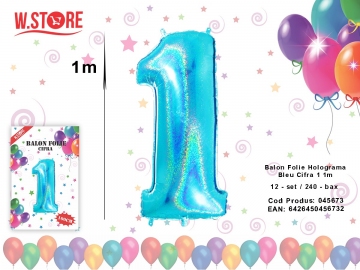 Balon Folie Holograma Bleu Cifra 1 1m 045673