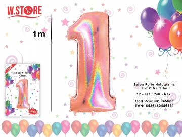 Balon Folie Holograma Roz Cifra 1 1m 045683