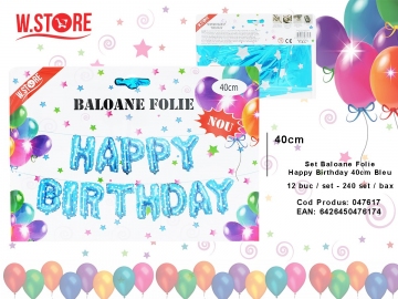 Set Baloane Folie Happy Birthday 40cm Bleu 047617