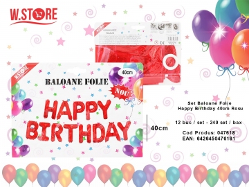 Set Baloane Folie Happy Birthday 40cm Rosu 047618