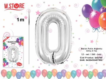 Balon Folie Argintiu Cifra 0 1m 048700