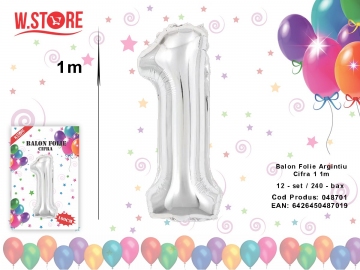 Balon Folie Argintiu Cifra 1 1m 048701