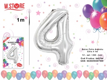 Balon Folie Argintiu Cifra 4 1m 048704