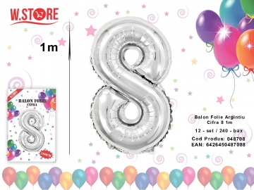 Balon Folie Argintiu Cifra 8 1m 048708