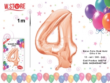Balon Folie Rose Gold Cifra 4 1m 048714