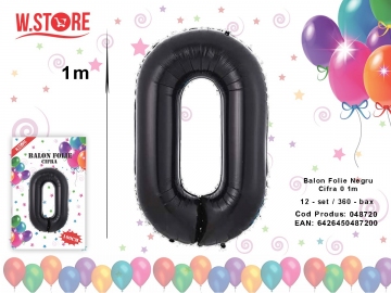 Balon Folie Negru Cifra 0 1m 048720