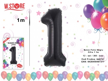 Balon Folie Negru Cifra 1 1m 048721