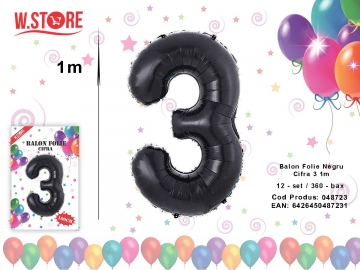 Balon Folie Negru Cifra 3 1m 048723
