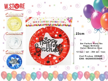 Set Farfurii Party 9in Happy Birthday Culori Metalice 6buc 053645