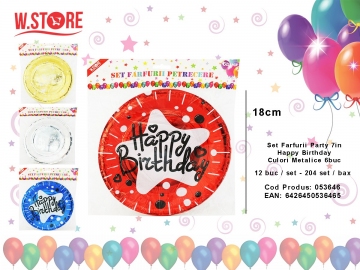 Set Farfurii Party 7in Happy Birthday Culori Metalice 6buc 053646