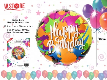 Balon Folie Happy Birthday 18in 057944