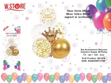 Set Aranjament Baloane Coroana Happy Birthday 7buc 061378