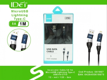 Incarcator Cablu 5A 1m MicroUSB Lightning Type-C USB KV-CT10 061867