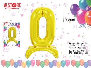 Balon Folie cu Suport Auriu 80cm Cifra 0 062125