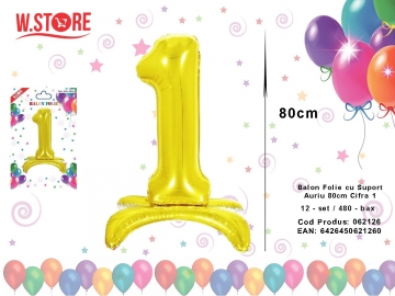 Balon Folie cu Suport Auriu 80cm Cifra 1 062126