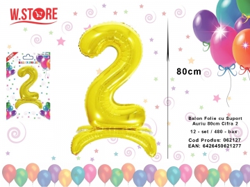 Balon Folie cu Suport Auriu 80cm Cifra 2 062127