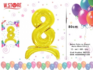 Balon Folie cu Suport Auriu 80cm Cifra 8 062133