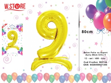 Balon Folie cu Suport Auriu 80cm Cifra 9 062134