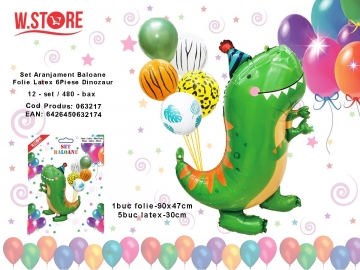 Set Aranjament Baloane Folie Latex 6Piese Dinozaur 063217